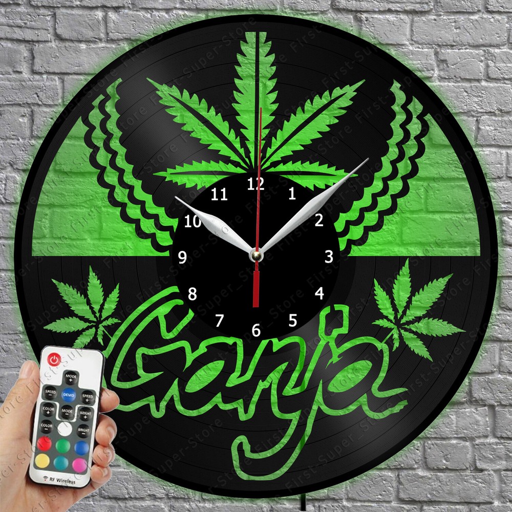 LED Clock Ganja Leaf Vinyl Record Wall Clock Led Light Wall Clock 1121