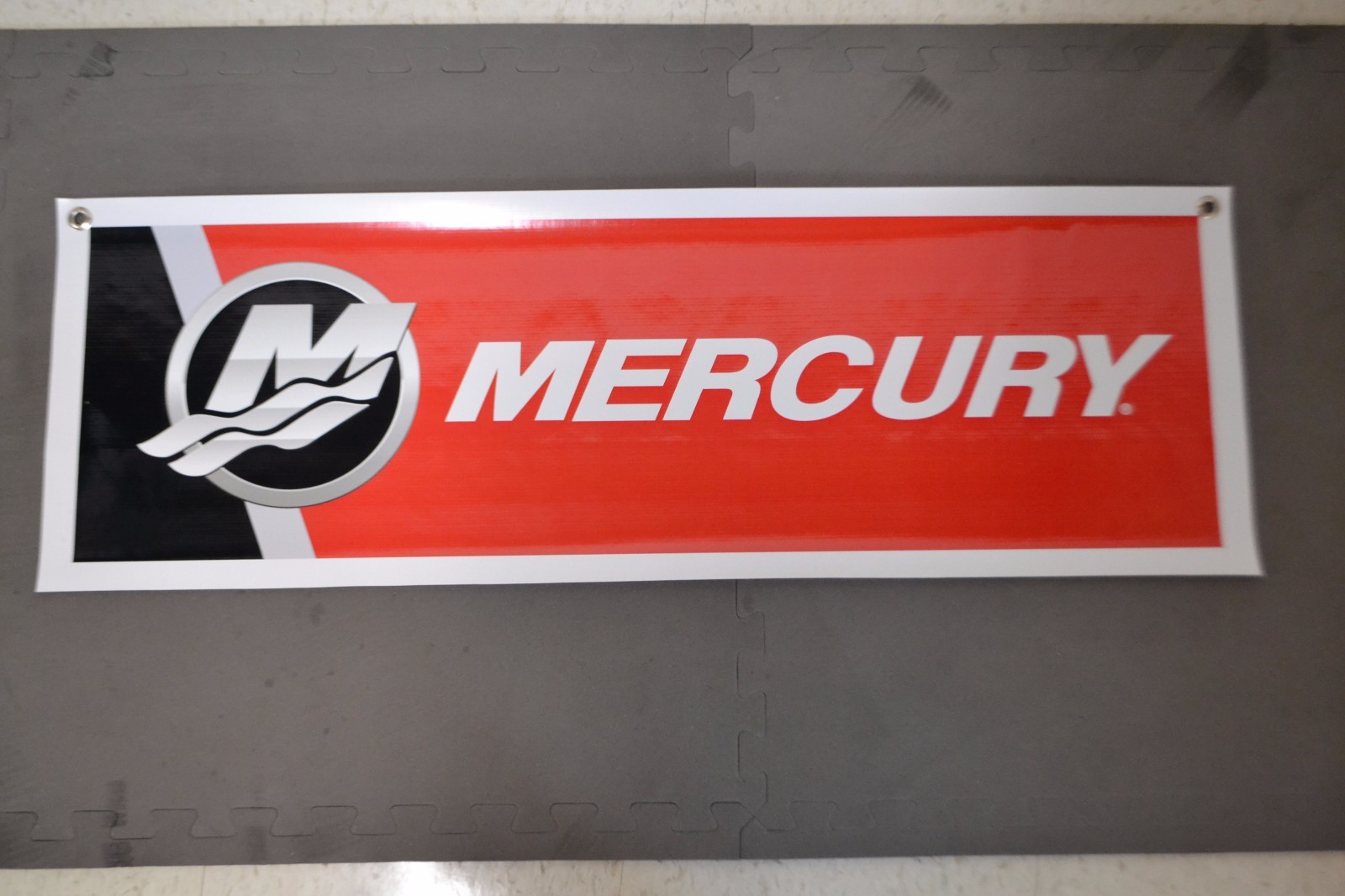 Mercury Red Outboard Motor Sign Banner for Fishing Bass Boat