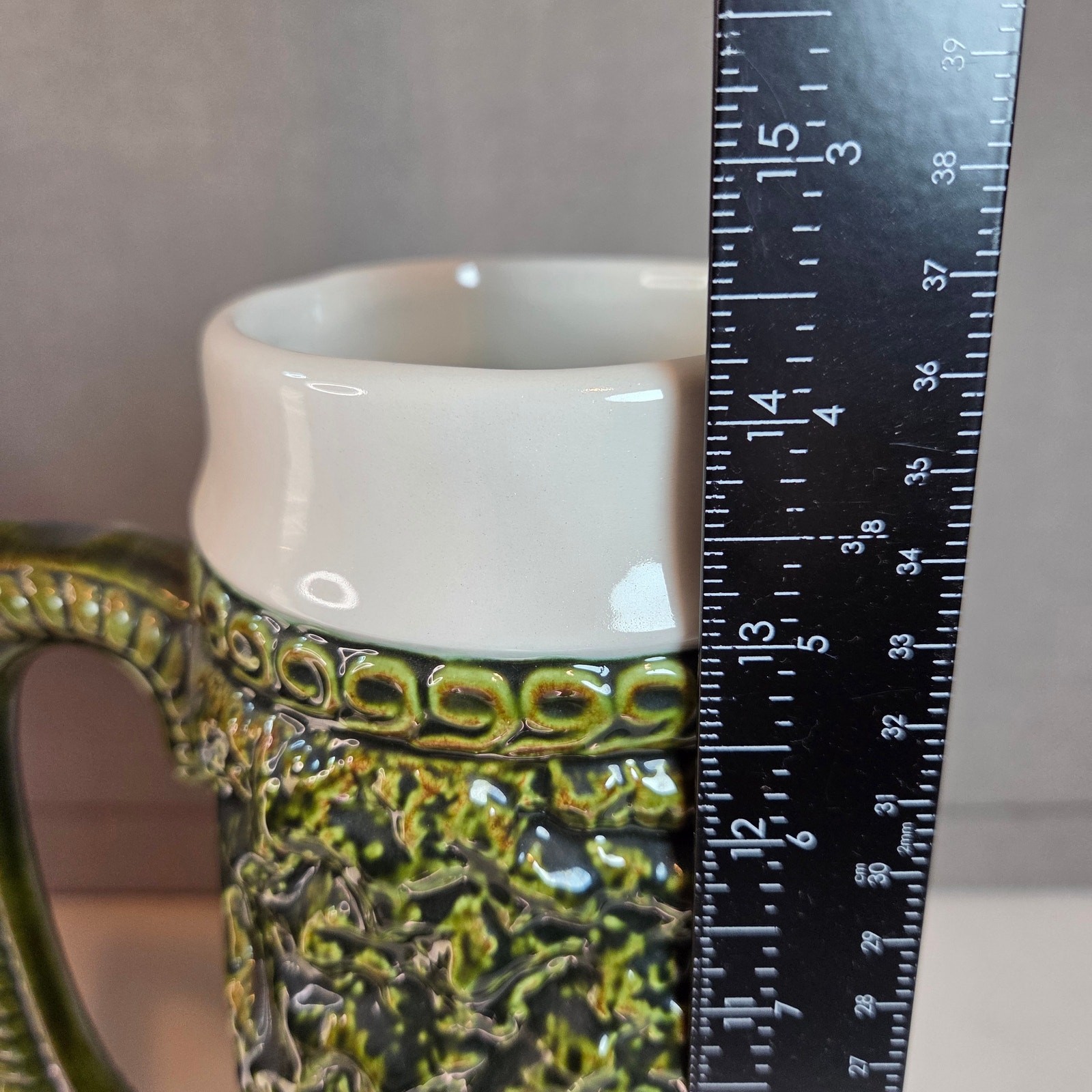 Large 17″ German Style Beer Stein Signed Sam Ceramic Relief with Lid