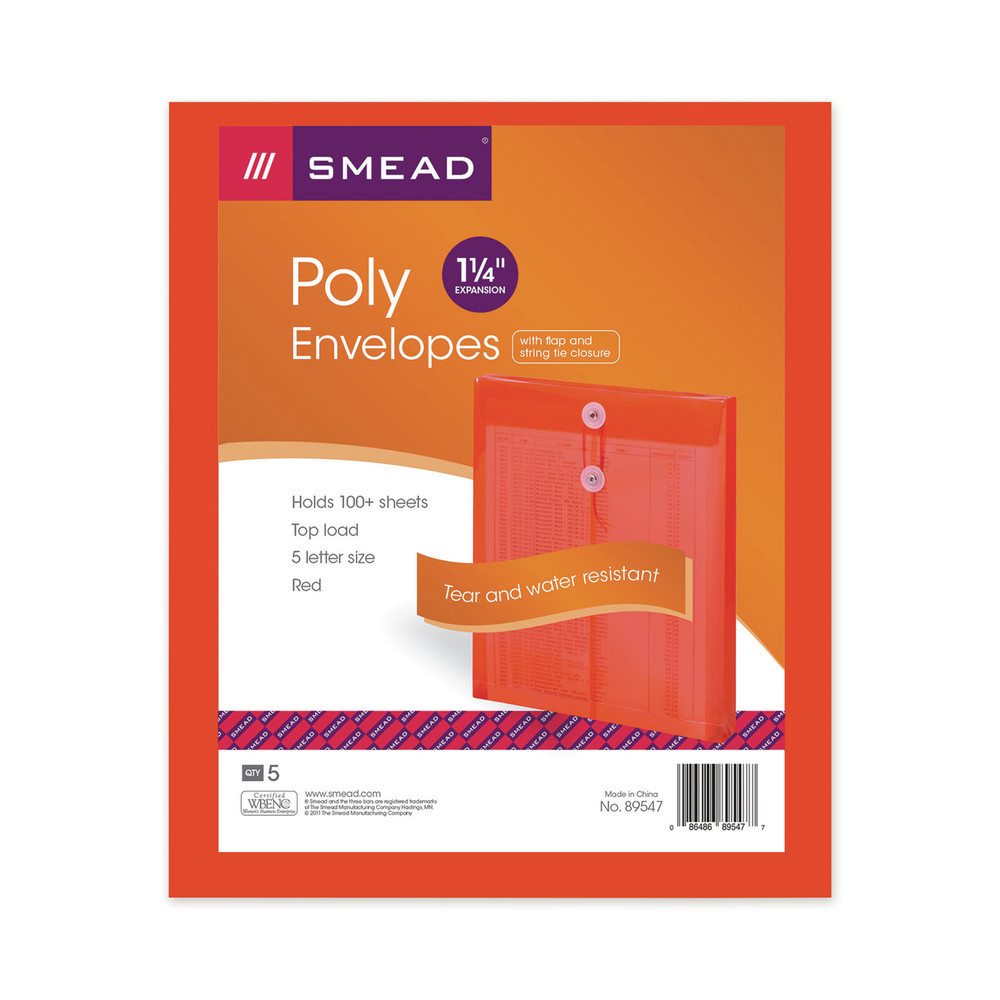Smead 89547 Poly String & Button Interoffice Envelopes - Trnsp Red (5/PK) New