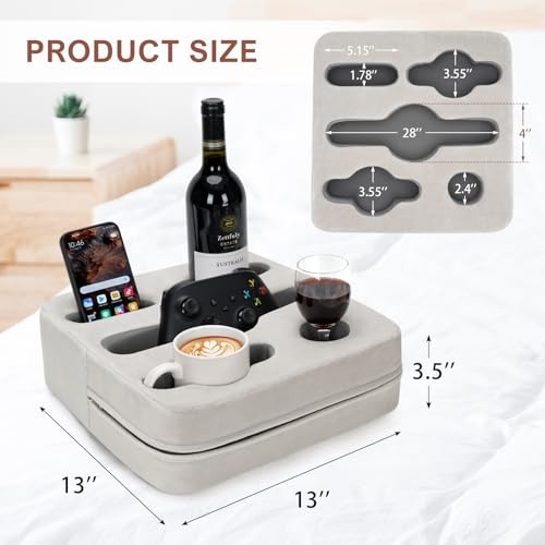 Couch Cup Holder Pillow - Sofa Cup Holder | Couch Caddy, Couch SilverGrey