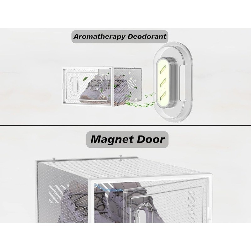 Stackable Shoe Storage Box Magnetic Door Ventilation Aromatherapy Organizer New