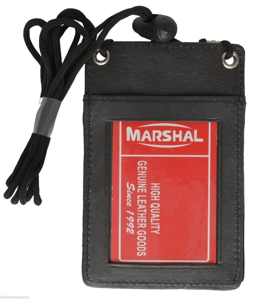 BLACK - Neck - LEATHER ID HOLDER CARD POUCH WALLET