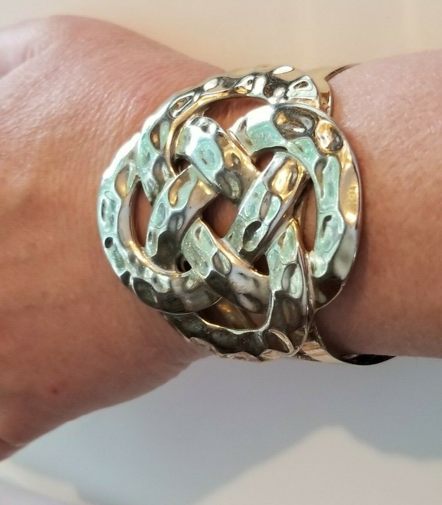 Hammered Silver-tone Twisted Bold Cuff Bracelet Boho-chic