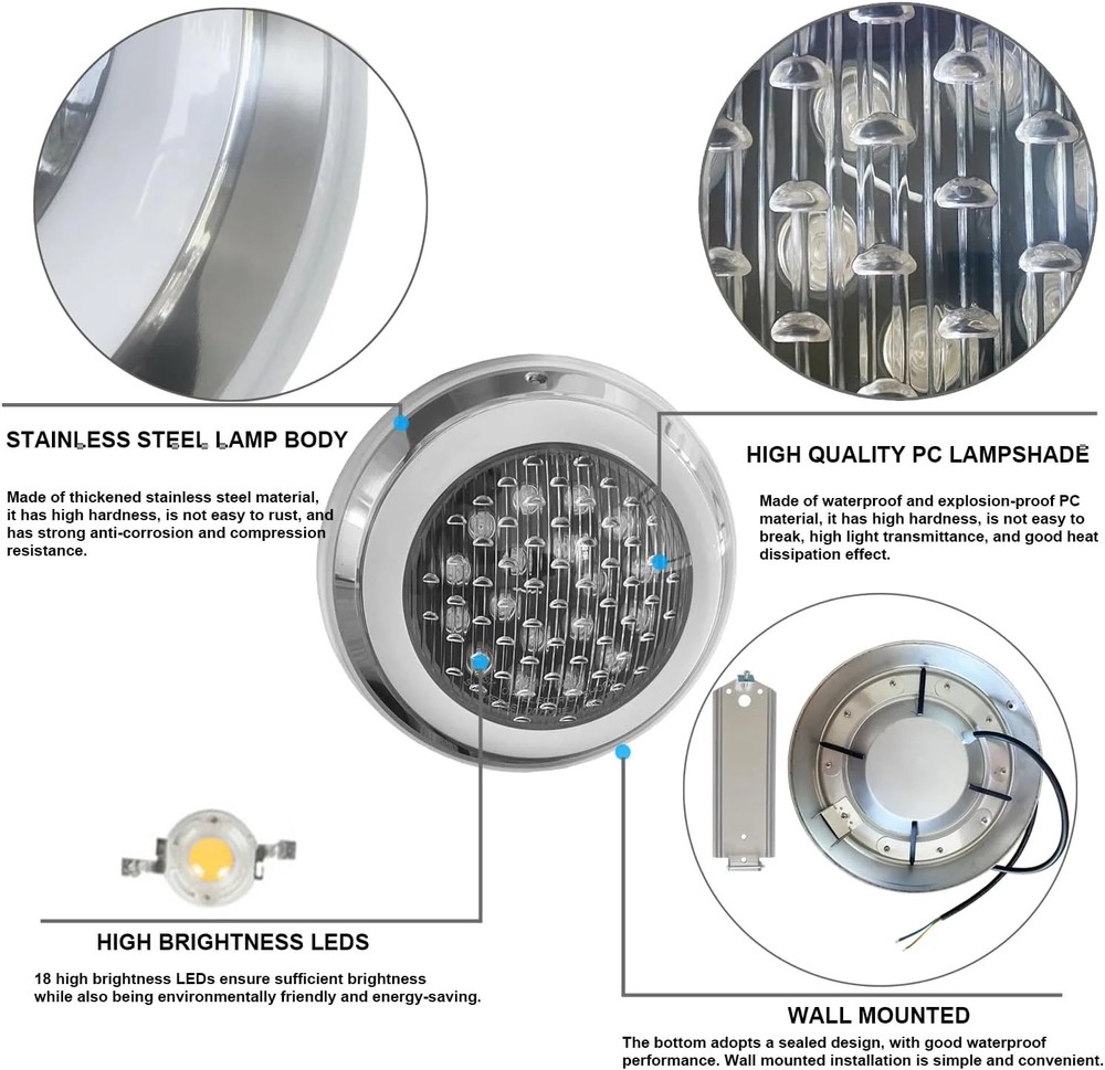 DSDecor Wall Mount Pool Light with Remote, 12VAC 45W LED Color Changing