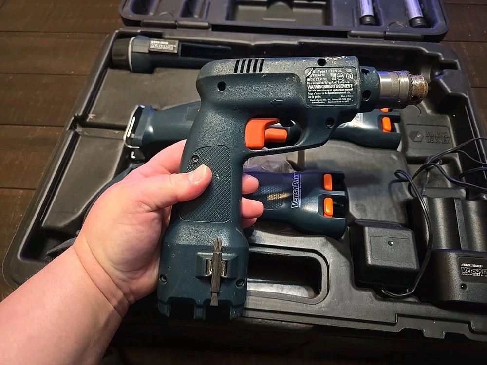 Black And Decker 4 piece Tools Versa Pak 7.2v- Drill, Sander, Flashlight, Saw