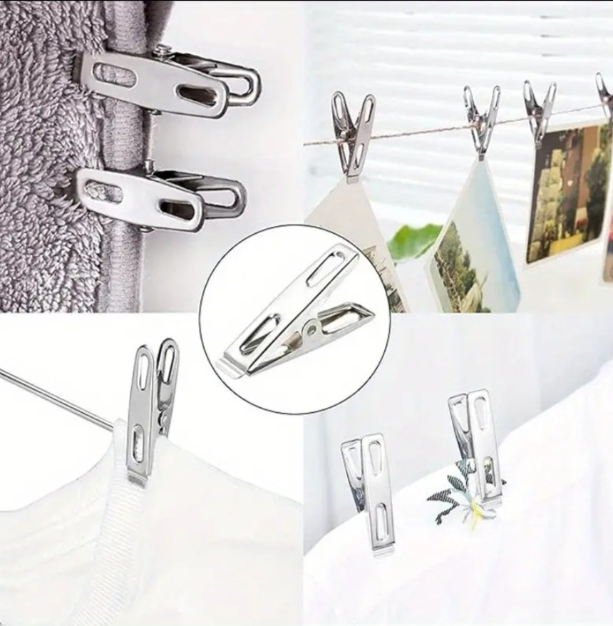 40 pk Stainless Steel Clothes Pin Laundry Hanger Metal Clips