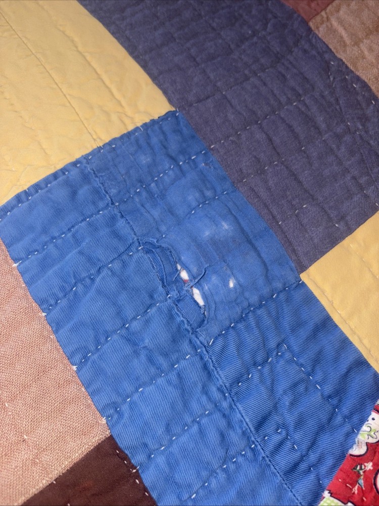 Vintage Hand Quilted Patchwork Quilt Primitive Full 1940s