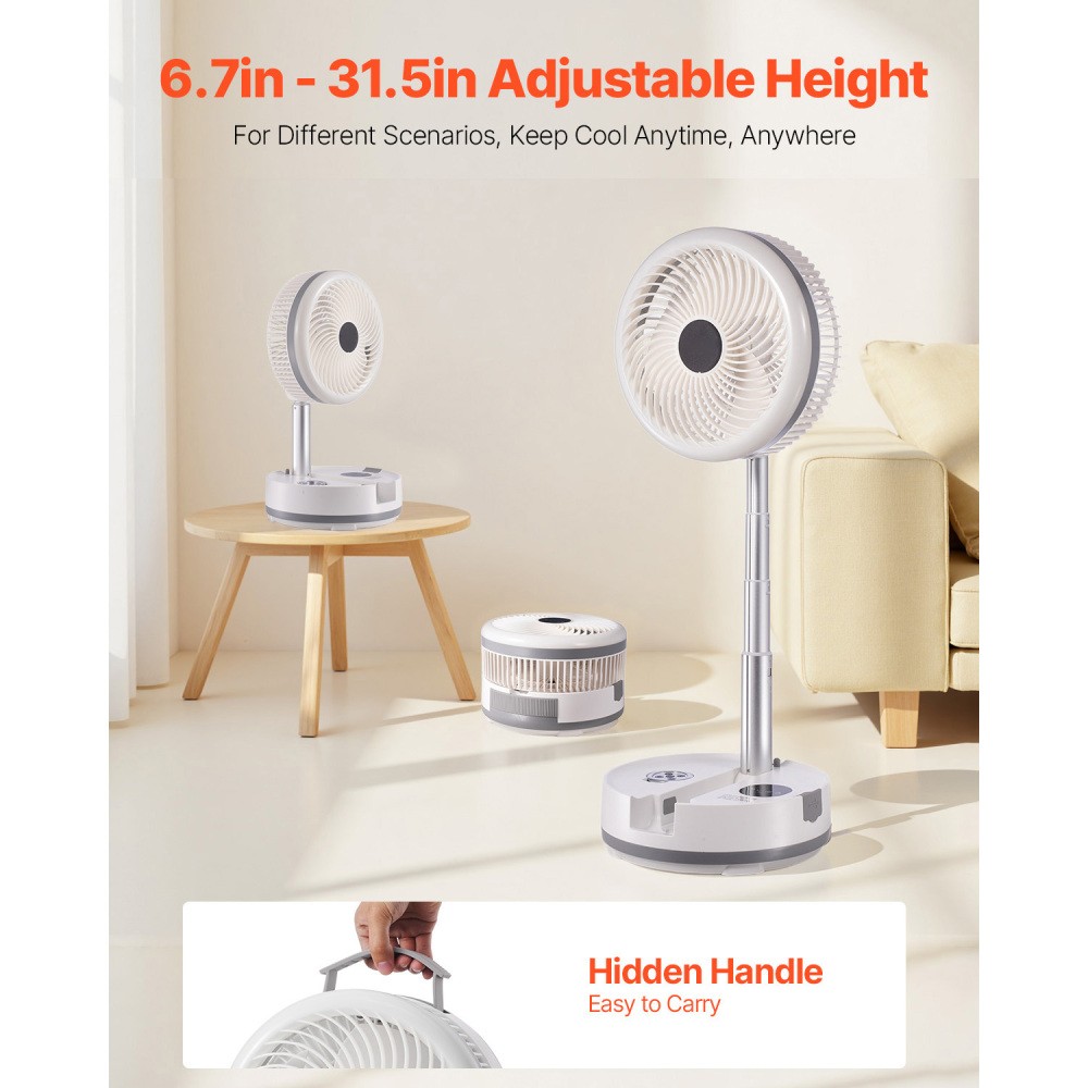 10" Foldable Oscillating Fan with Remote, 9 Speed, Rechargeable, Adjustable