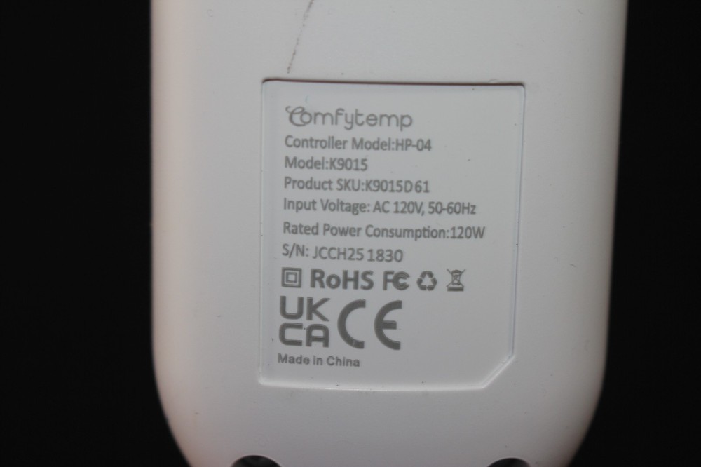 Comfytemp HP-04 K9015 Heating Pad Controller Power Cord White Replacement WORKS