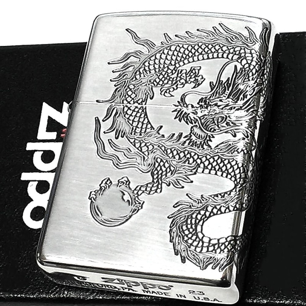Zippo Dragon 2-sided continuous processing Japanese pattern Silver smoked finish