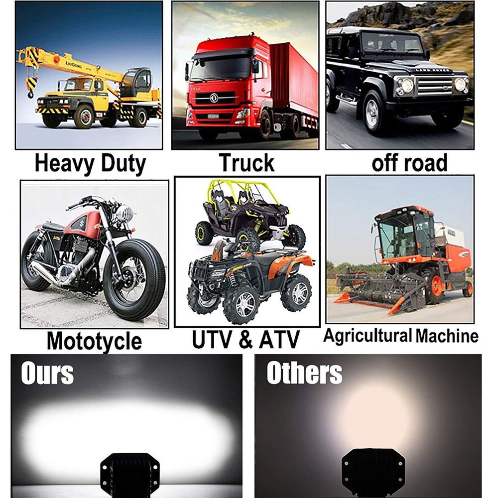 6pcs 5" Flush Mount LED Work Lights Combo Pods Offroad Driving Light Reverse 4WD