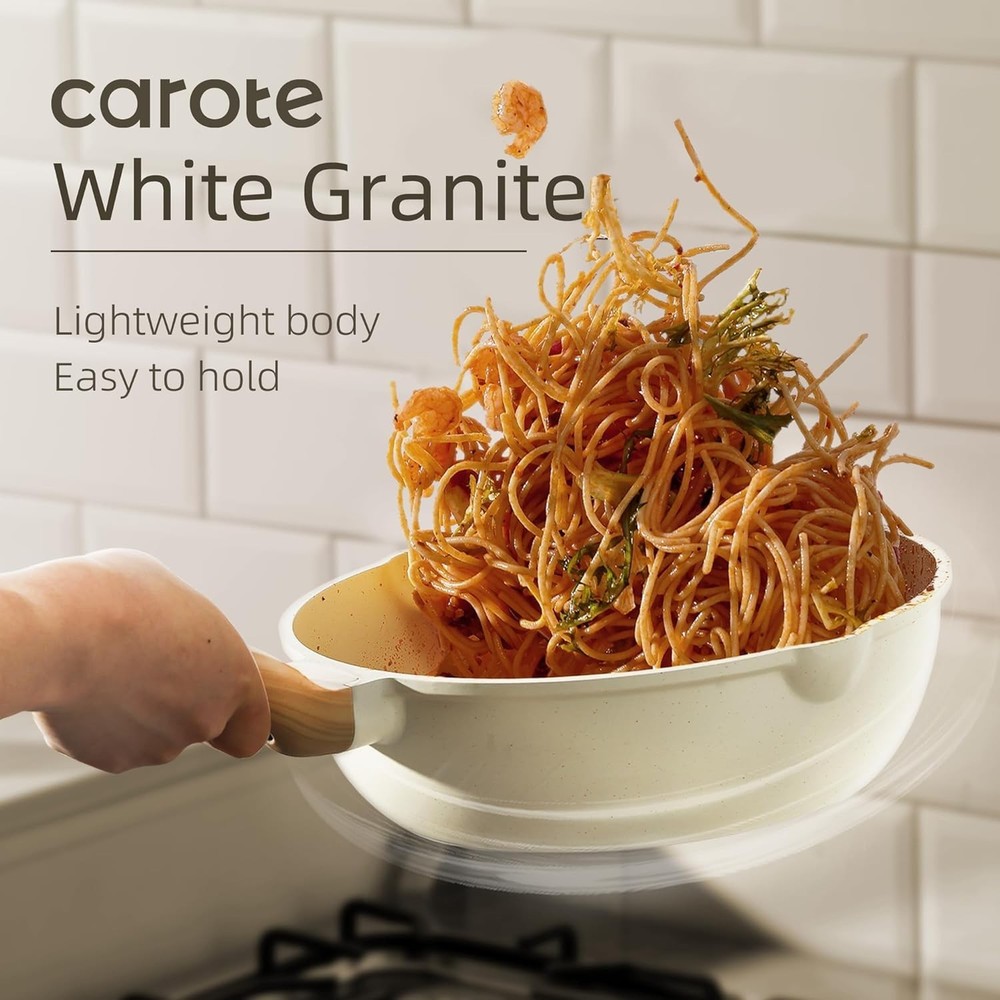 Pots and Pans Set Nonstick, White Granite Induction Kitchen Cookware Set, 10 ...