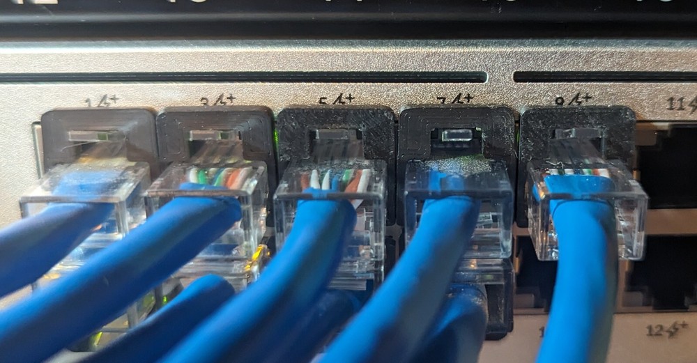 Network Switch Link Light Covers, 48 Narrow Wall RJ45, 2 SFP, Black, 3D Printed