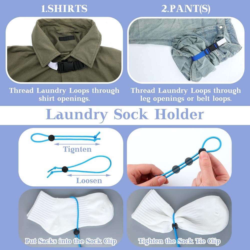 49 Pcs Laundry Strap Sock Clips Set Includes 24 Pcs Laundry Strap with Buckle...