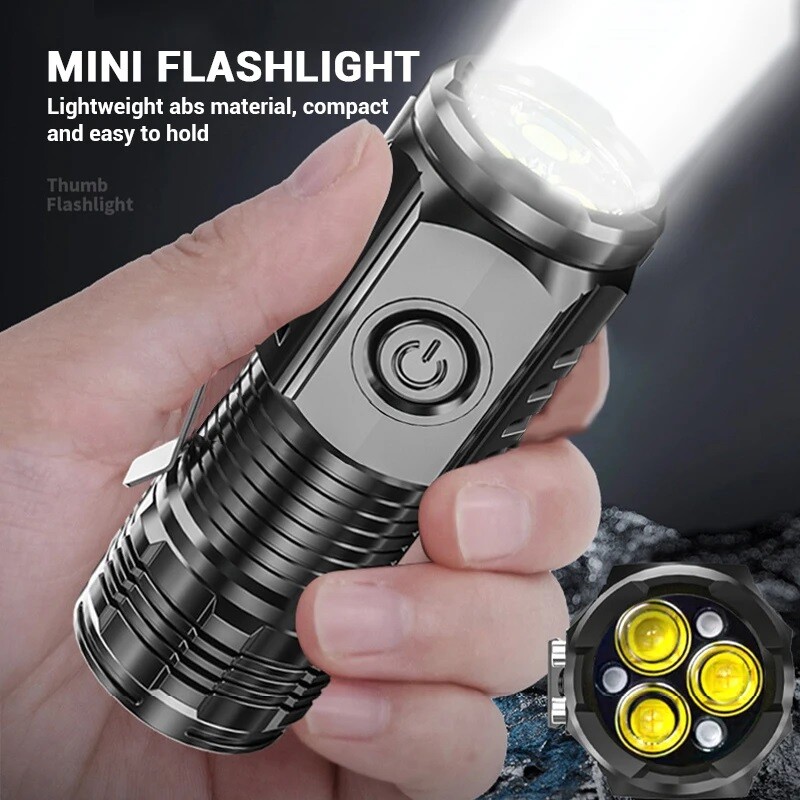 Mini LED Flashlight Rechargeable Tactical Work Light Magnetic Base Bright Torch