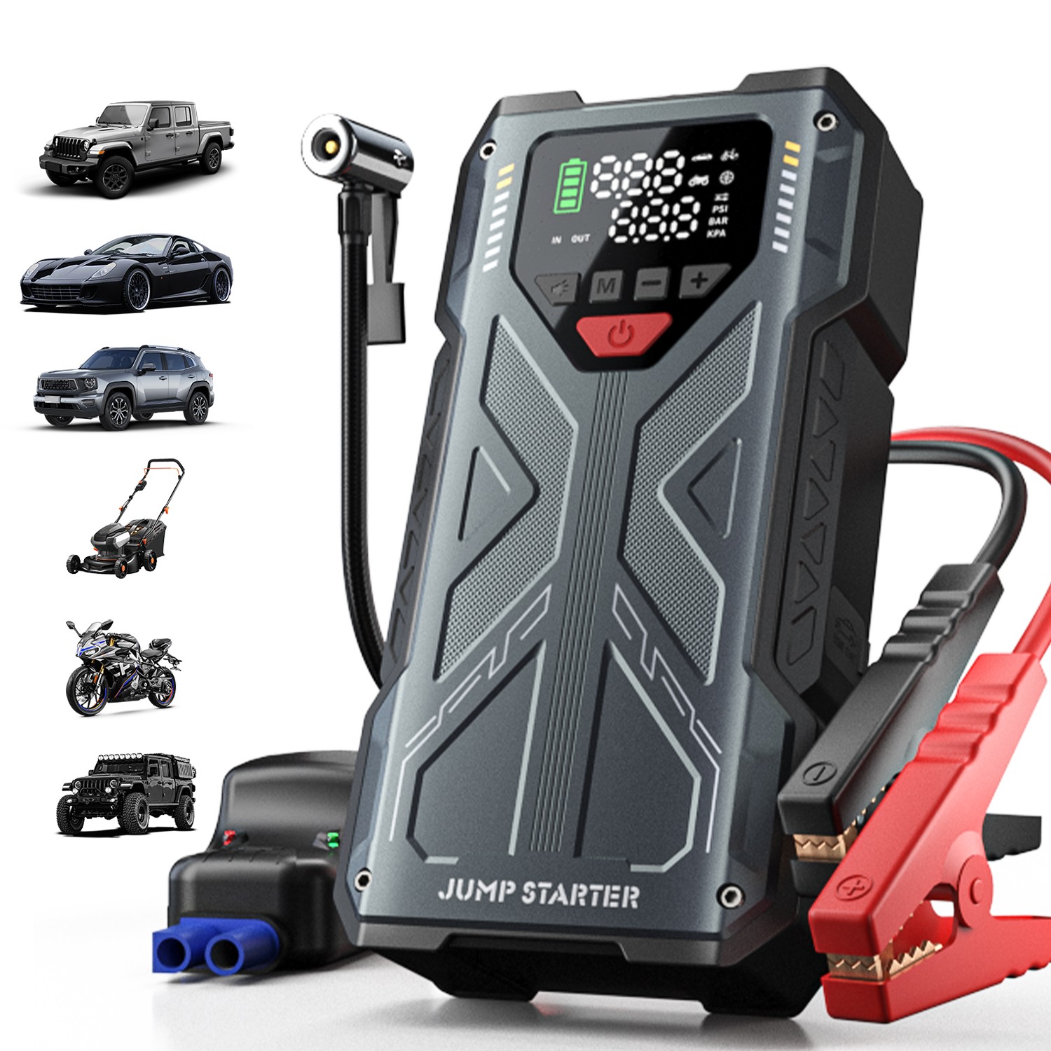6000A Jump Starter with Air Compressor Ortable 12V Car Battery Booster PowerBank
