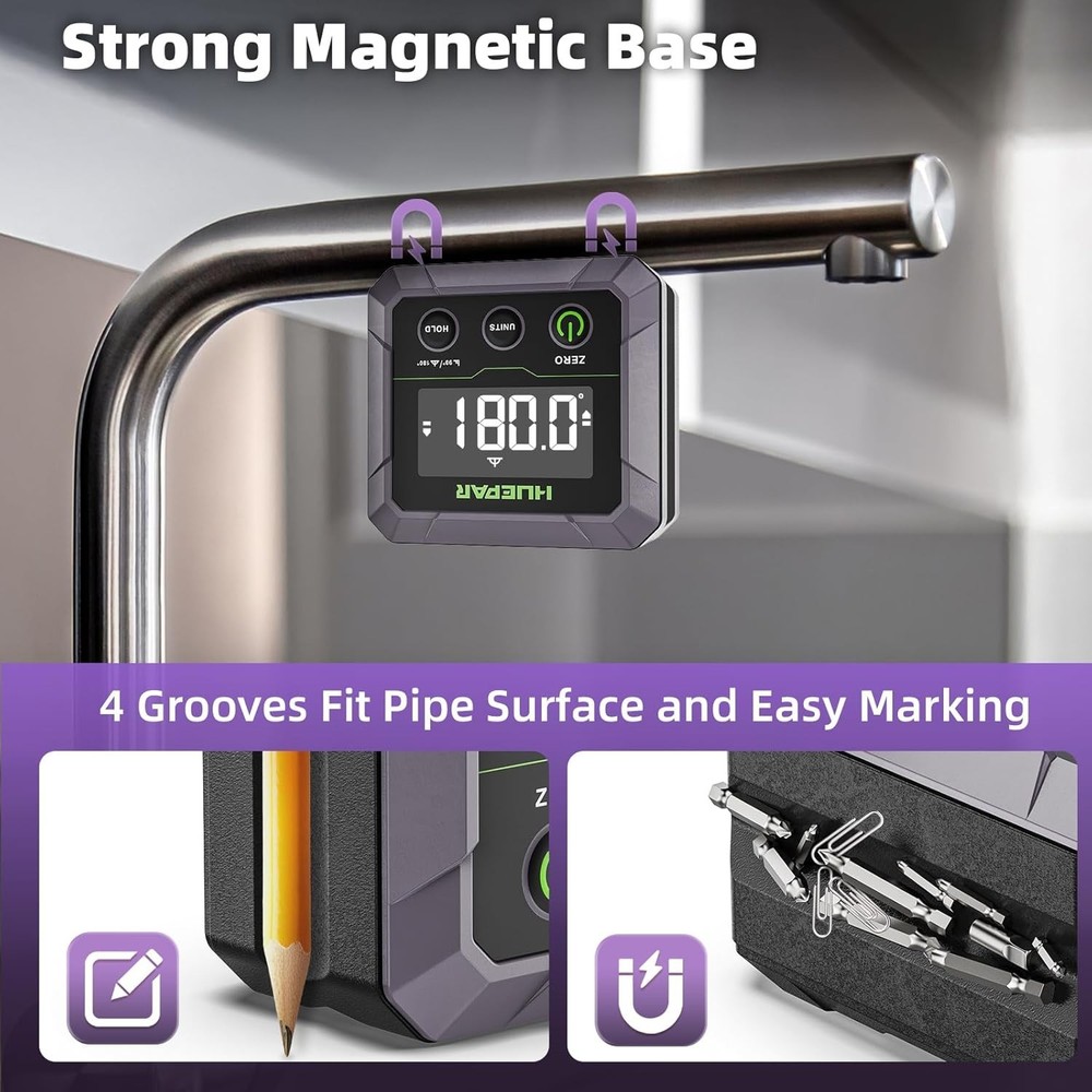 Versatile Digital Angle Gauge - Magnetic Base & ±0.1° Accuracy for All Projects