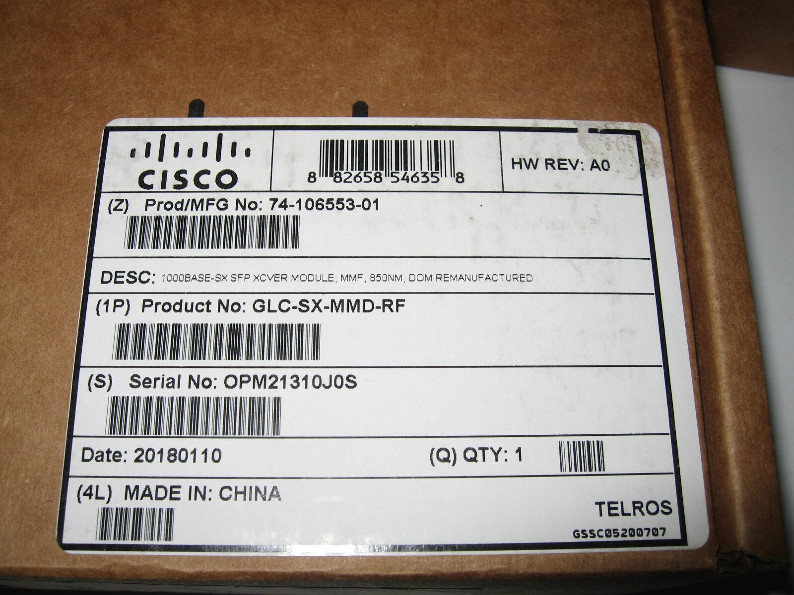 Lot of 6 Cisco Refresh GLC-SX-MMD-RF GLC-SX-MMD 1000BASE-SX Transceiver Module