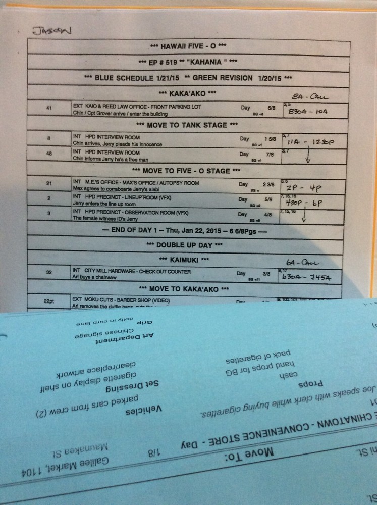 HAWAII FIVE-O ORIGINAL SCRIPT 519 SCHEDULE 2015 KAHANIA DANIEL DAE KIM