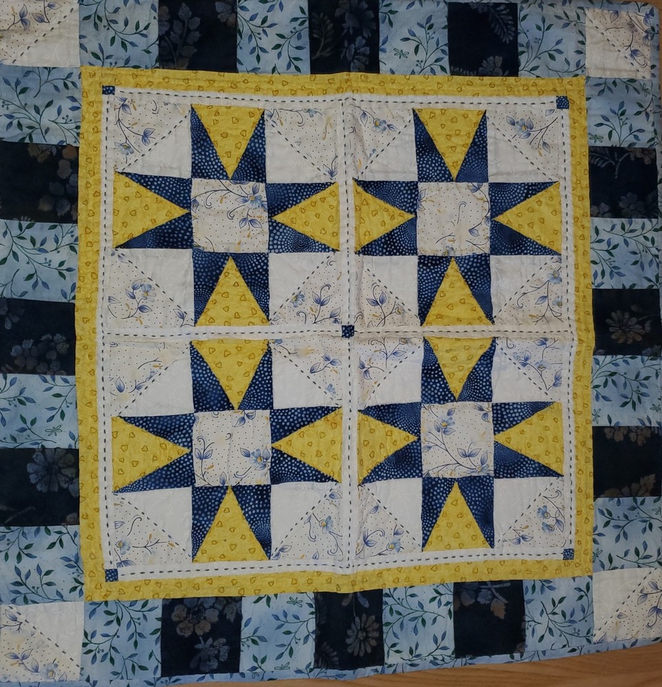 Handmade Quilted Wall Hanging Geometric Star 25" × 25"