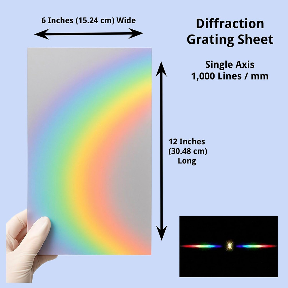 Diffraction Grating Sheet 1,000 Lines/mm [One 6" x 1ft Sheet]
