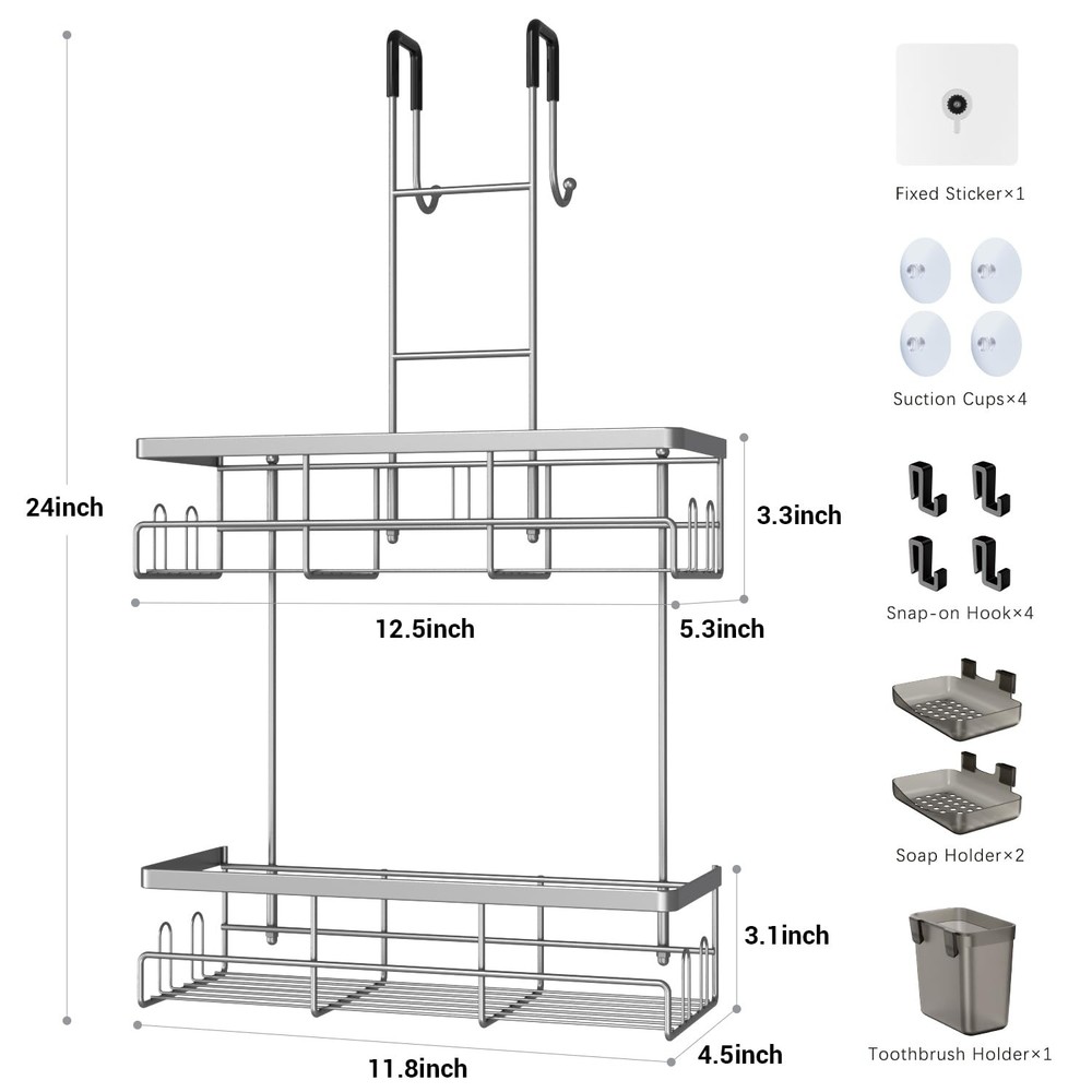 Aitatty Hanging Shower Caddy Over Door: Silver Rustproof
