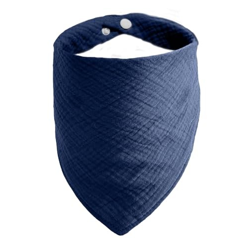 Soft Cotton Pet Scarf with Adjustable Button - Solid Color Dog Large Navy