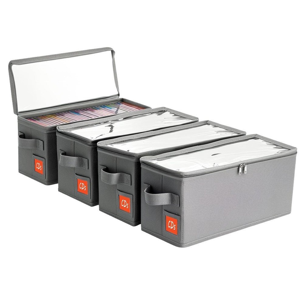 Stackable CD Holder & Storage Case - CD Storage Box Organizer with Lid & Hand...