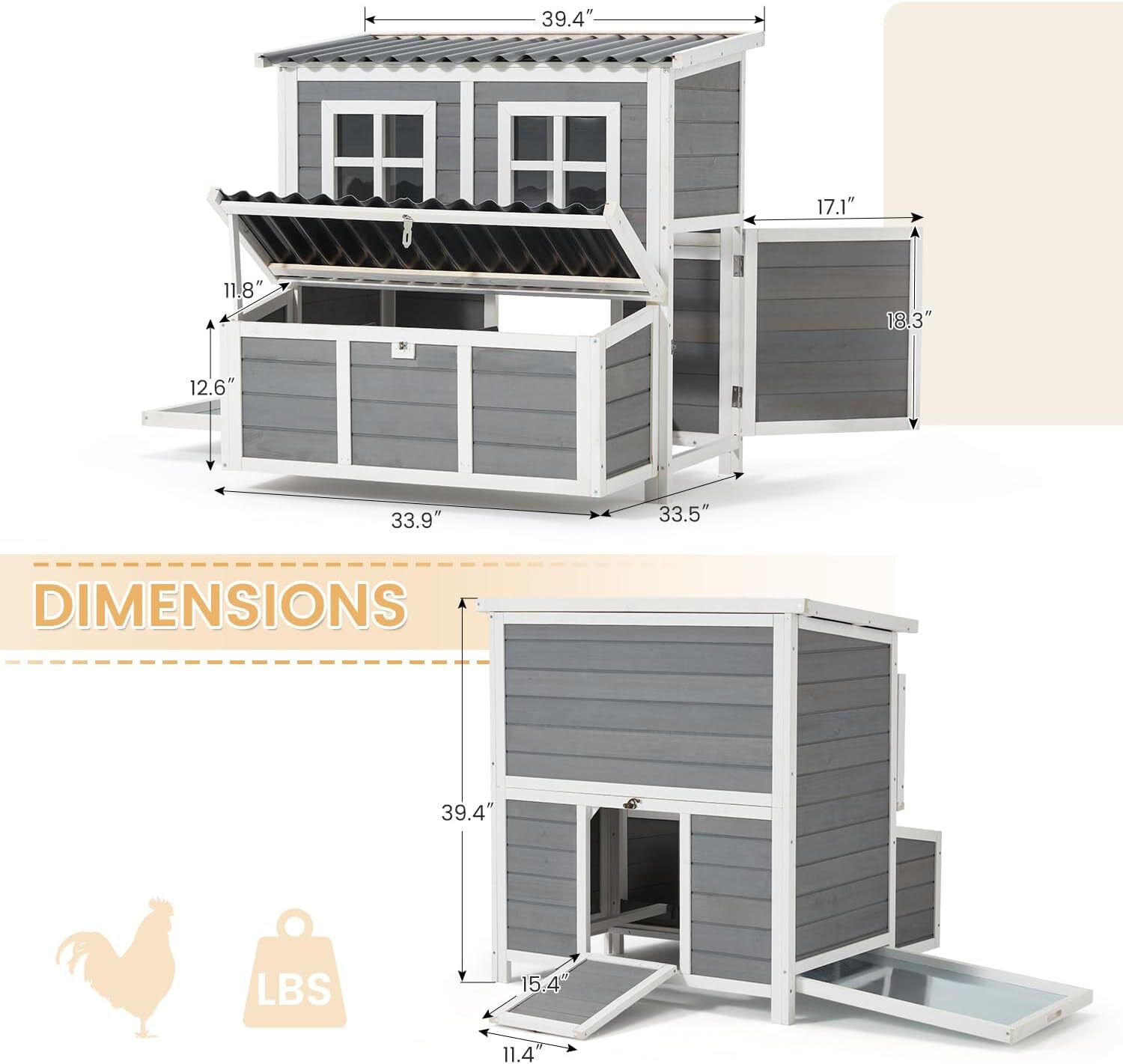 Wooden Chicken Coop 40" for 4-6 Chickens with 3 Lockable Nesting Boxes Hutch