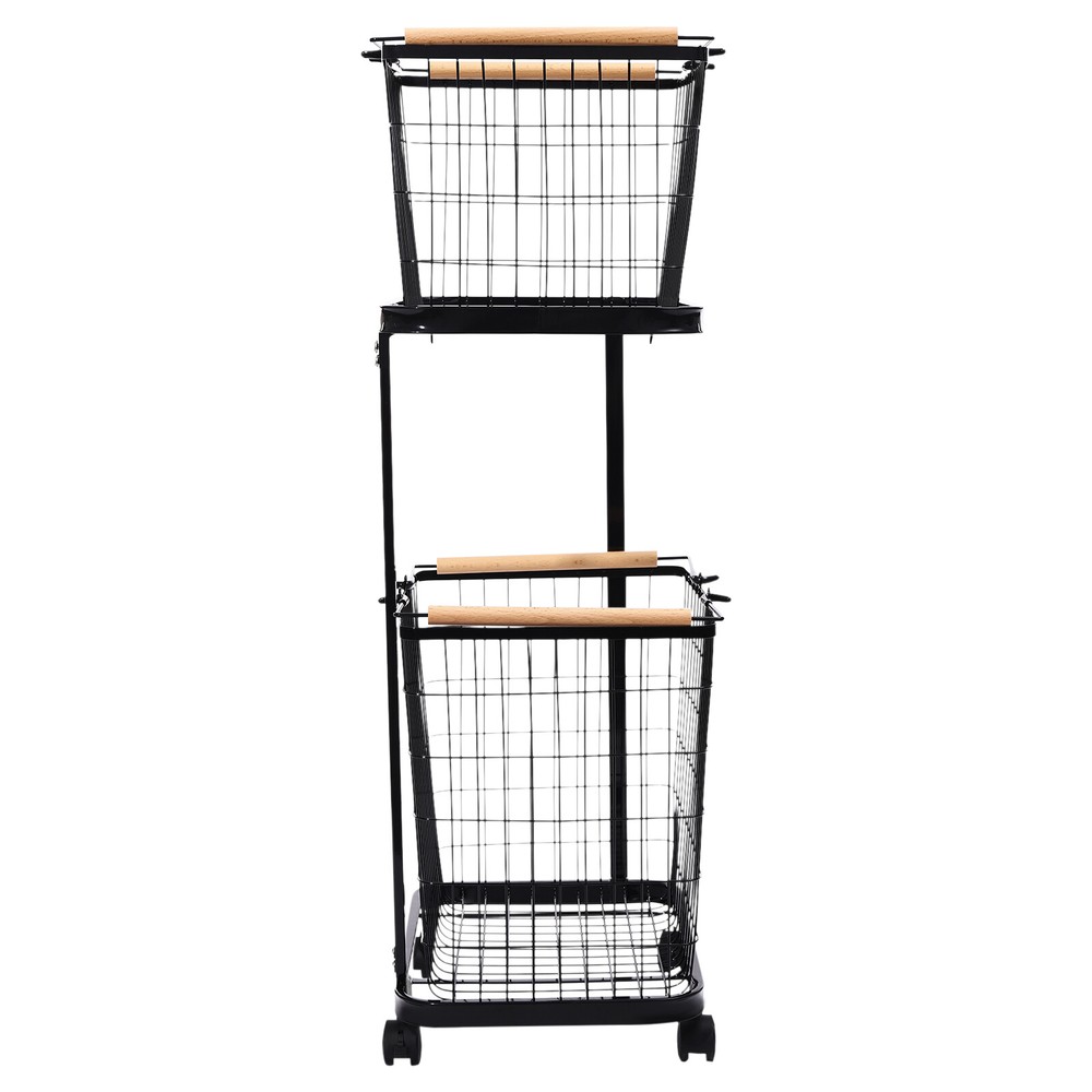 2 Tier Laundry Basket Metal Black Rectangular Laundry Basket With Wheels