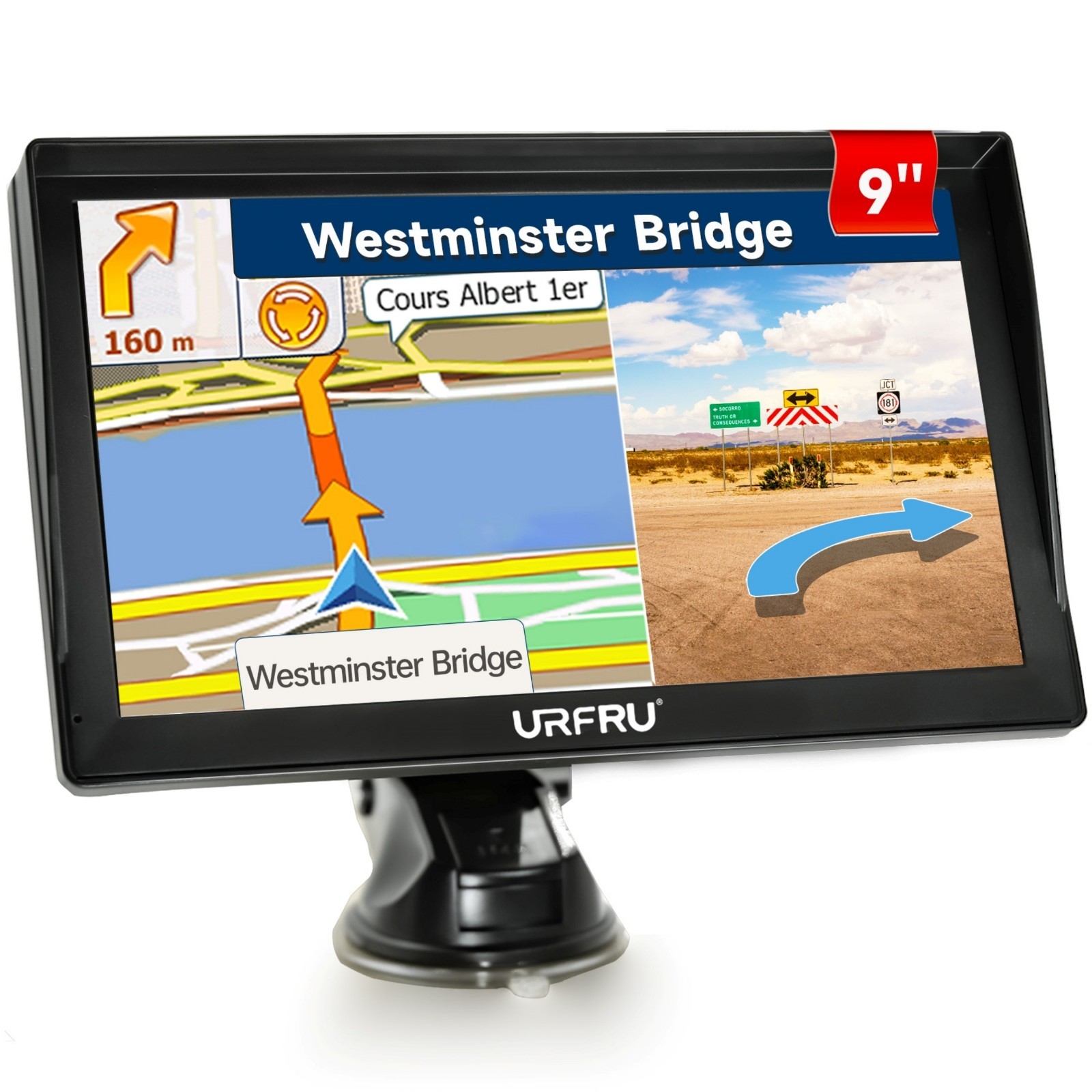 URFRU 9-Inch GPS Navigator for Car Truck RV Pickup 2026 Offline Map Free Update