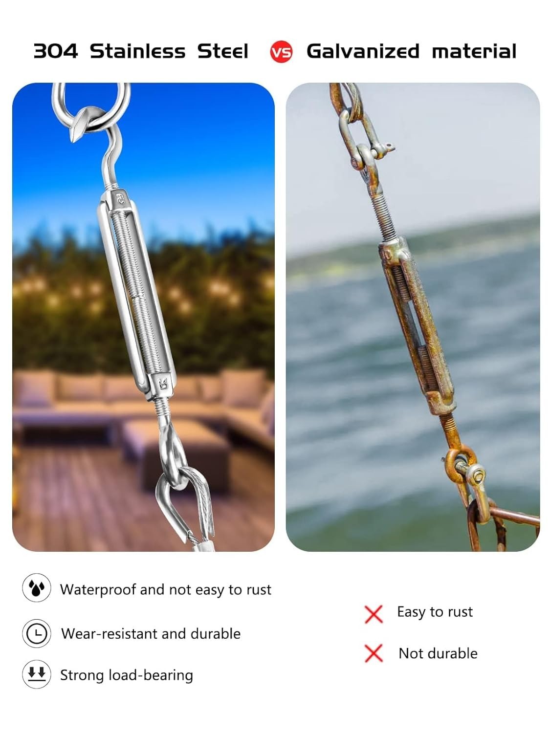 10 Pack M5 Turnbuckle Eye and Eye, 304 Stainless Steel Turnbuckle Wire Tensio...