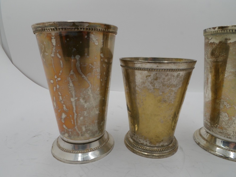 3 Vintage Silverplate Beakers / Cus / Vases Unmarked