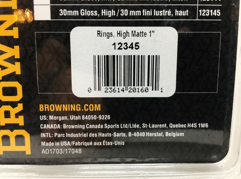 Browning® Vertical Split 1" HIGH Scope Rings for A-Bolt, BAR, BLR, X-Lock 12345