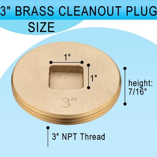 () 3 inch Sewer Cleanout Cap Brass Plug, Countersunk 3"_Countersunk 4 Pack