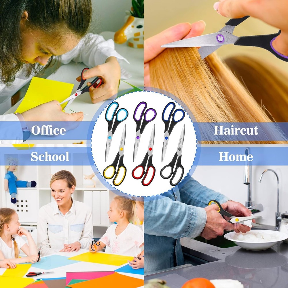 All Purpose Sharp Scissors 8-Pack with Comfort Grip Handles for Craft Sewing