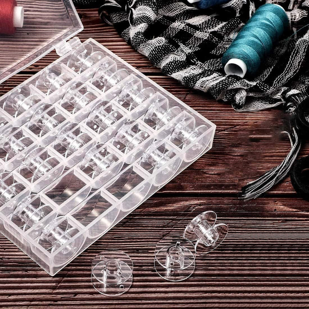 Bobbin Box,Machine Bobbin Organizer Plastic Case,Transparent 25 Slots Empty Bobb