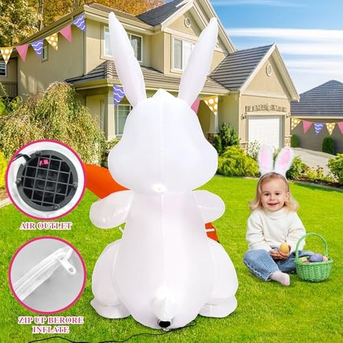 8.4FT Long Easter Inflatables with 3.2FT Adorable Bunny & Easter Colorful Eggs