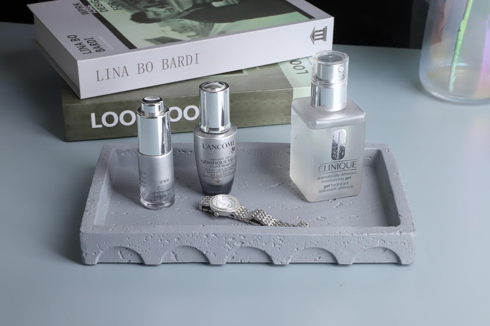 Decorative Tray Semi-Circular Edge Rectangular Concrete Gray 9.8x5.8x1.2