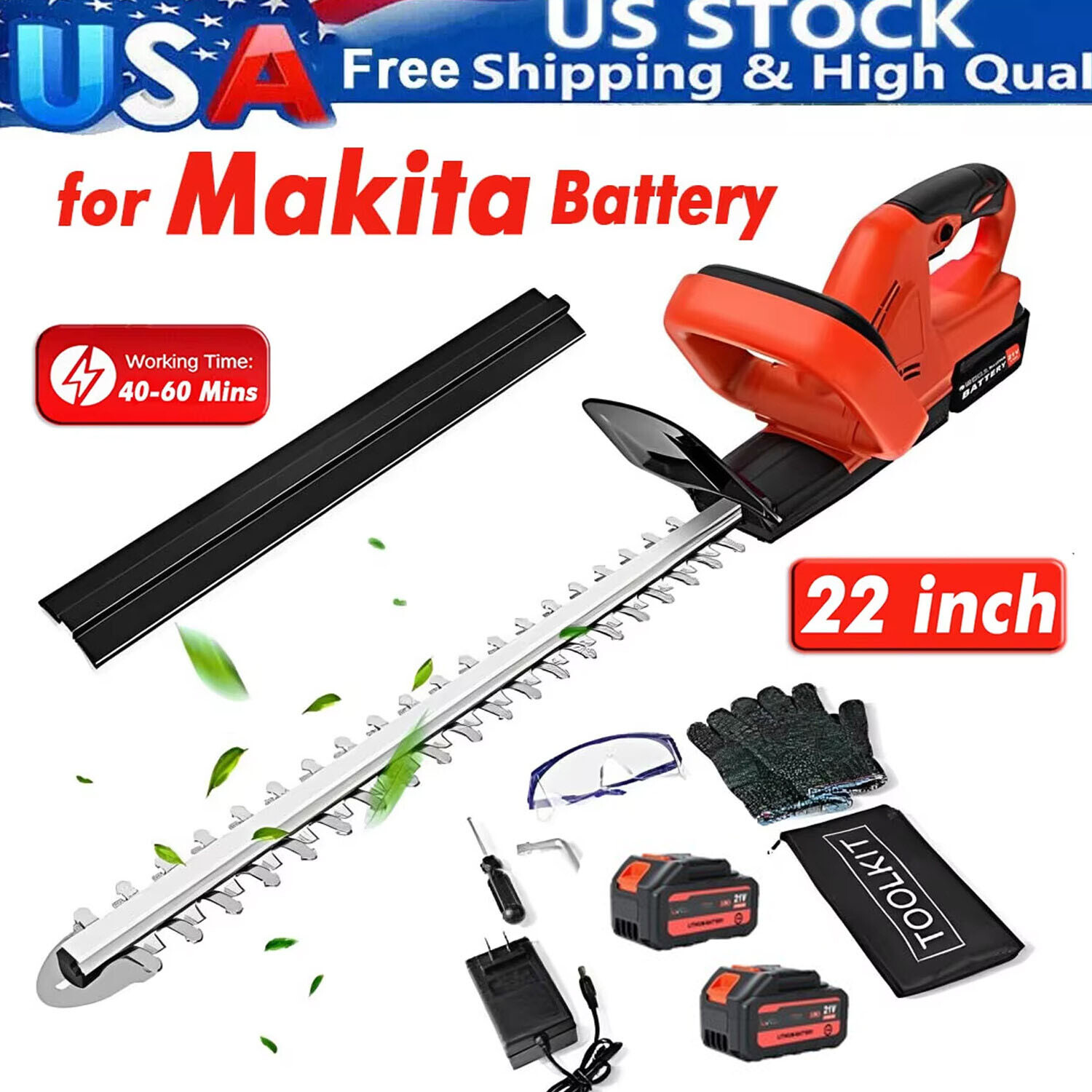 22 in Electric Hedge Trimmer Cordless Power Hedge Trimmer with Battery & Charger