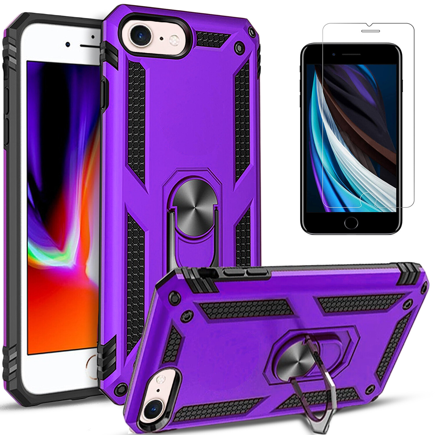 For iPod Touch 5th 6th 7th Gen Case, Kickstand Cover + Tempered Glass Protector