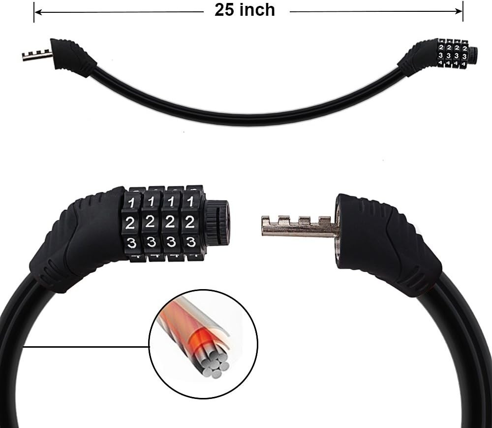 Security Bike Lock 4 Digit Resettable Combination Cable for Black