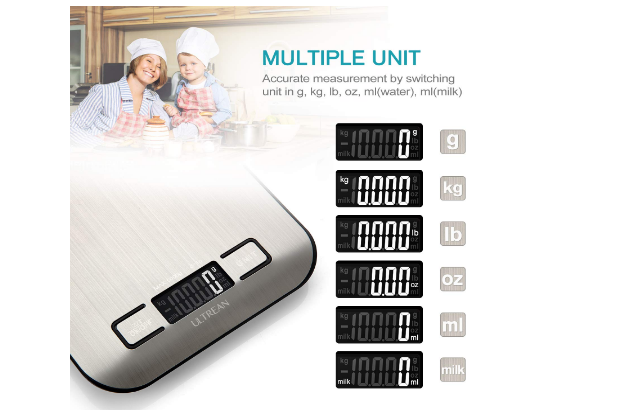 Digital Kitchen Scale Stainless Steel Waterproof Tare Function Large LCD Display