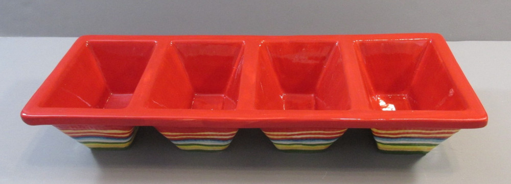 2014 Avon Striped Ceramic Condiment Server - 4 Sections