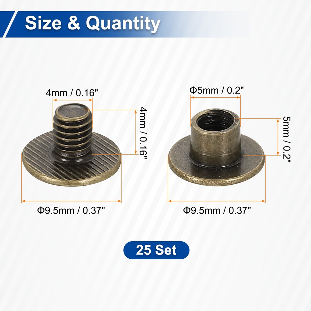 25set Phillips Chicago Screw M5x5mm Binding Post Screw, Bronze