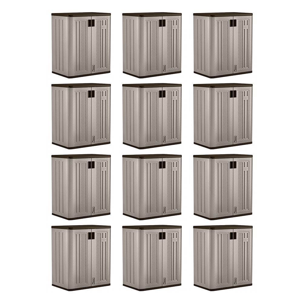 Suncast 9 Cu Ft Heavy Duty Resin Garage Base Storage Cabinet, Platinum (12 Pack)