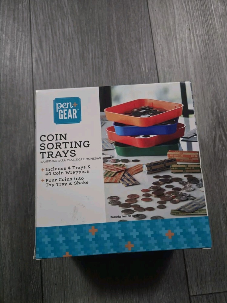 4-Color Coded Coin Sorting Trays with 40 Coin Wrappers