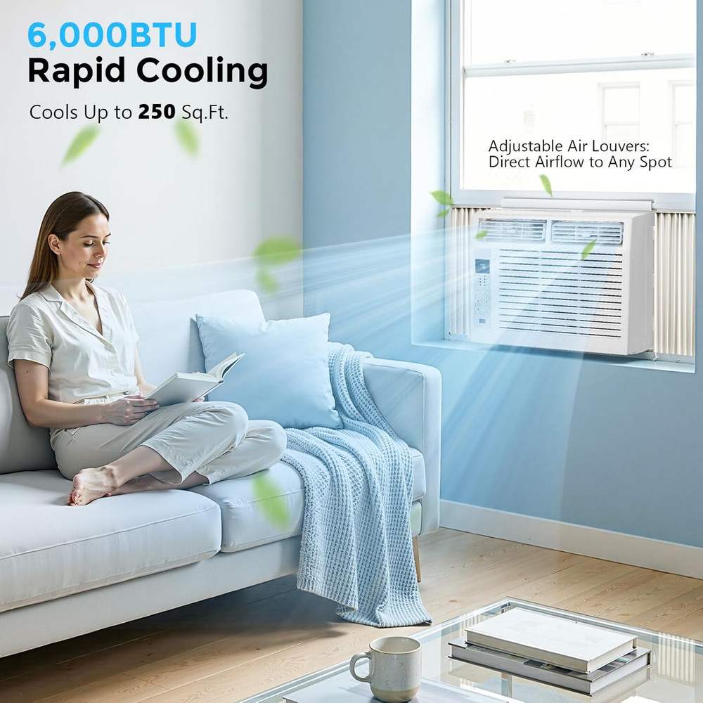 Electactic Window Air Conditioner 6,000 BTU, Window Type AC Unit with Cooling, D