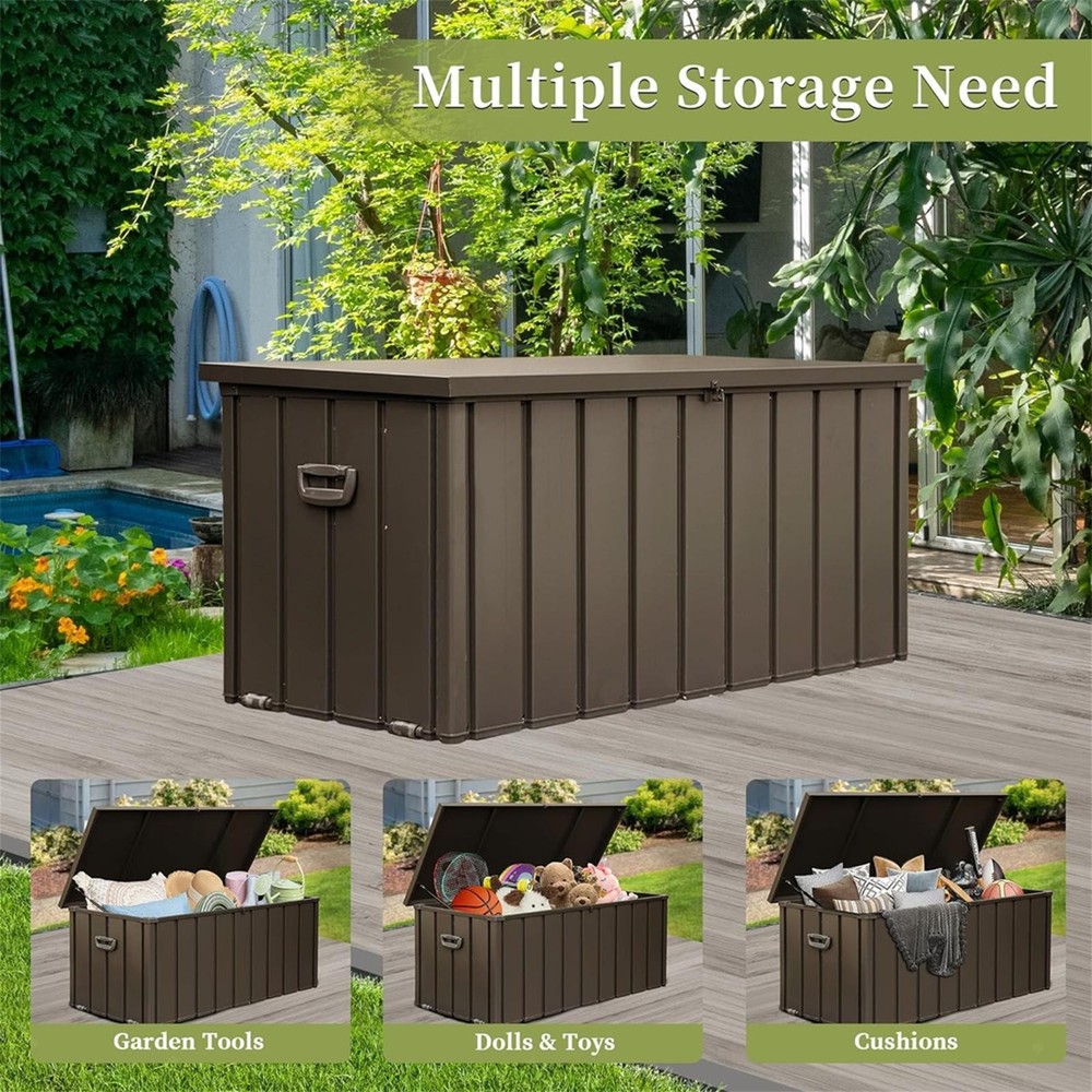 Large 160 Gallon Dark Brown Patio Storage Bin, Rust-Resistant & -Protected with